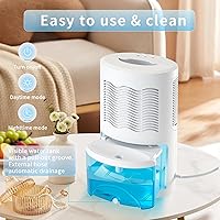 Vista 4 de Deshumidificador para el hogar con protección de apagado automático de luz colorida, ideal para dormitorio y sótano, 2 modos de trabajo, sistema