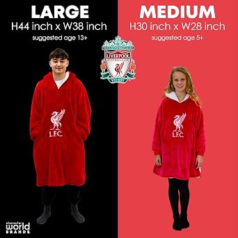 Character World Liverpool FC Official Hugzee Wearable Hooded Fleece, Super Warm Premium Sherpa Lined, Liverpool FC Design
