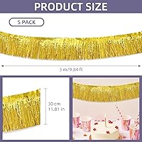 Vista 3 de Paquete de 5 guirnaldas de flecos dorados de 10 pies, guirnalda de flecos de papel metálico, serpentinas metálicas de oropel con flecos, pancarta