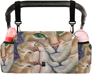 CUPADA Cat Kitten Cute Universal Stroller Organizer with 2 Cup Holders, Sweet Family Stroller Organizer Bag and Removable Shoulder Strap Fits Most Baby and Pet Strollers