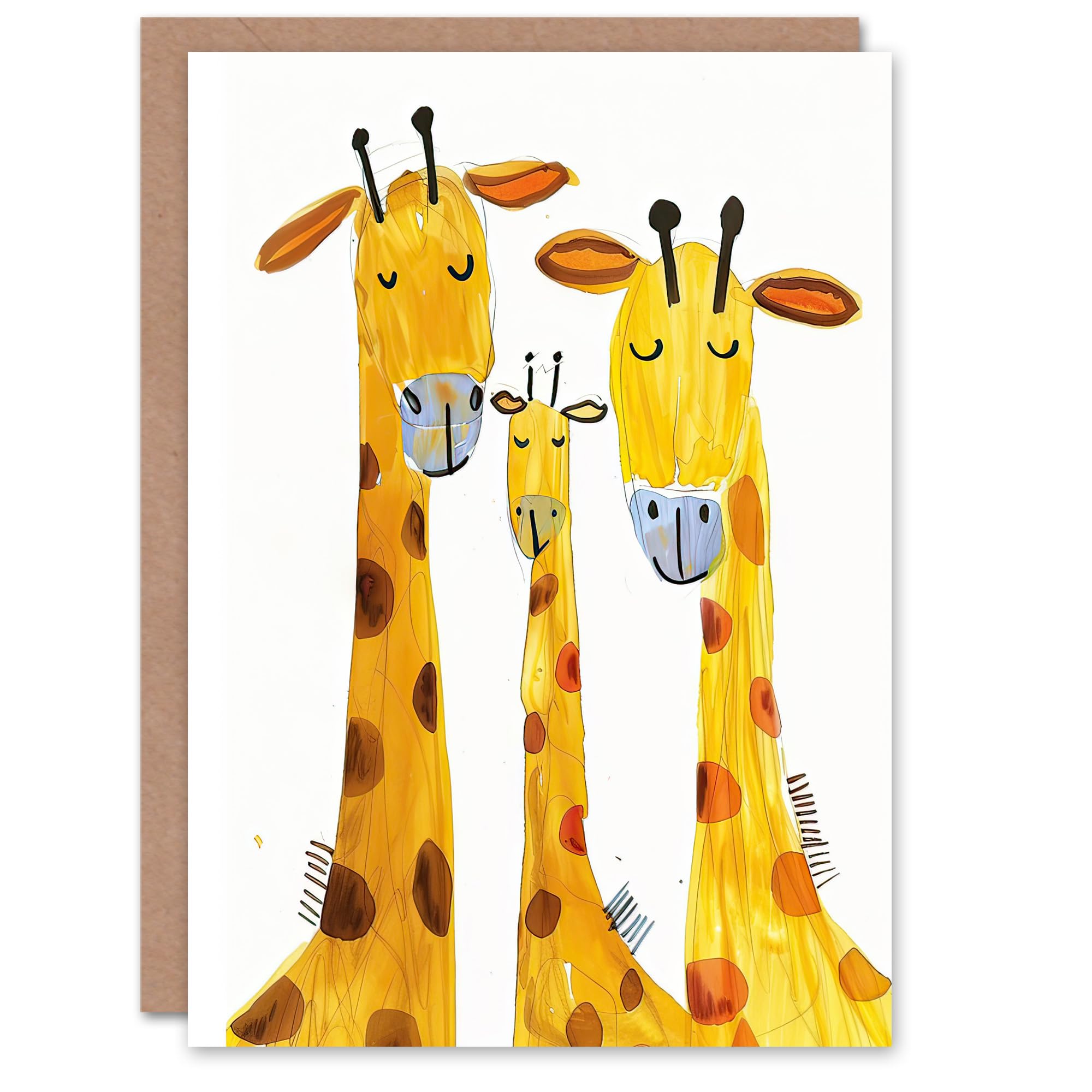 Artery8 Greeting Card Giraffe Family Simple Bright Watercolour Folk Art For Child Kids Birthday Card