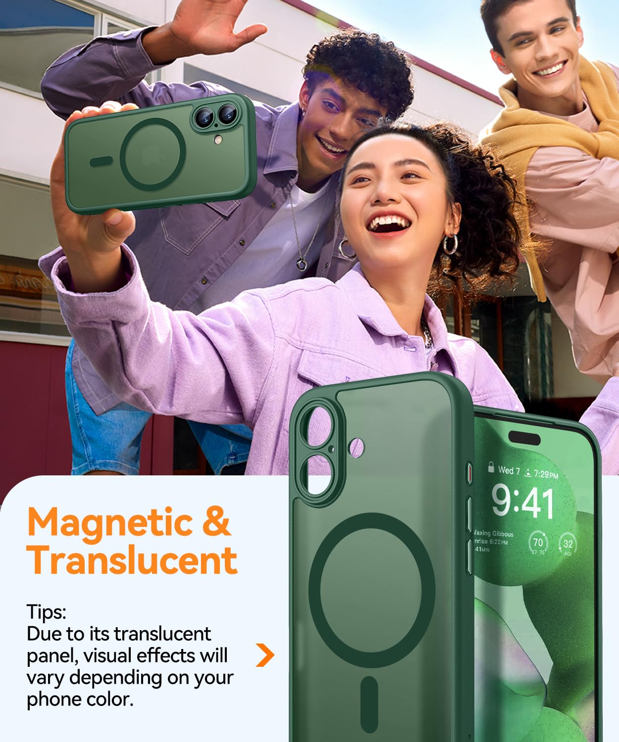 CANSHN Cover Magnetica per iPhone 17(6,3 Pollici), Compatibile con MagSafe, [Protezione Completa Della Fotocamera], Custodia Traslucida Opaca Protettiva Sottile Antiurto,Verde Profondo