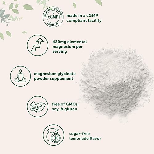 Miniatura 3 de Magnesium Powder, 420mg Per Serving, 12oz (56 Servings)  Sugar Free Lemonade Flavor  Magnesium Glycinate Powder Supplement with Elemental Form