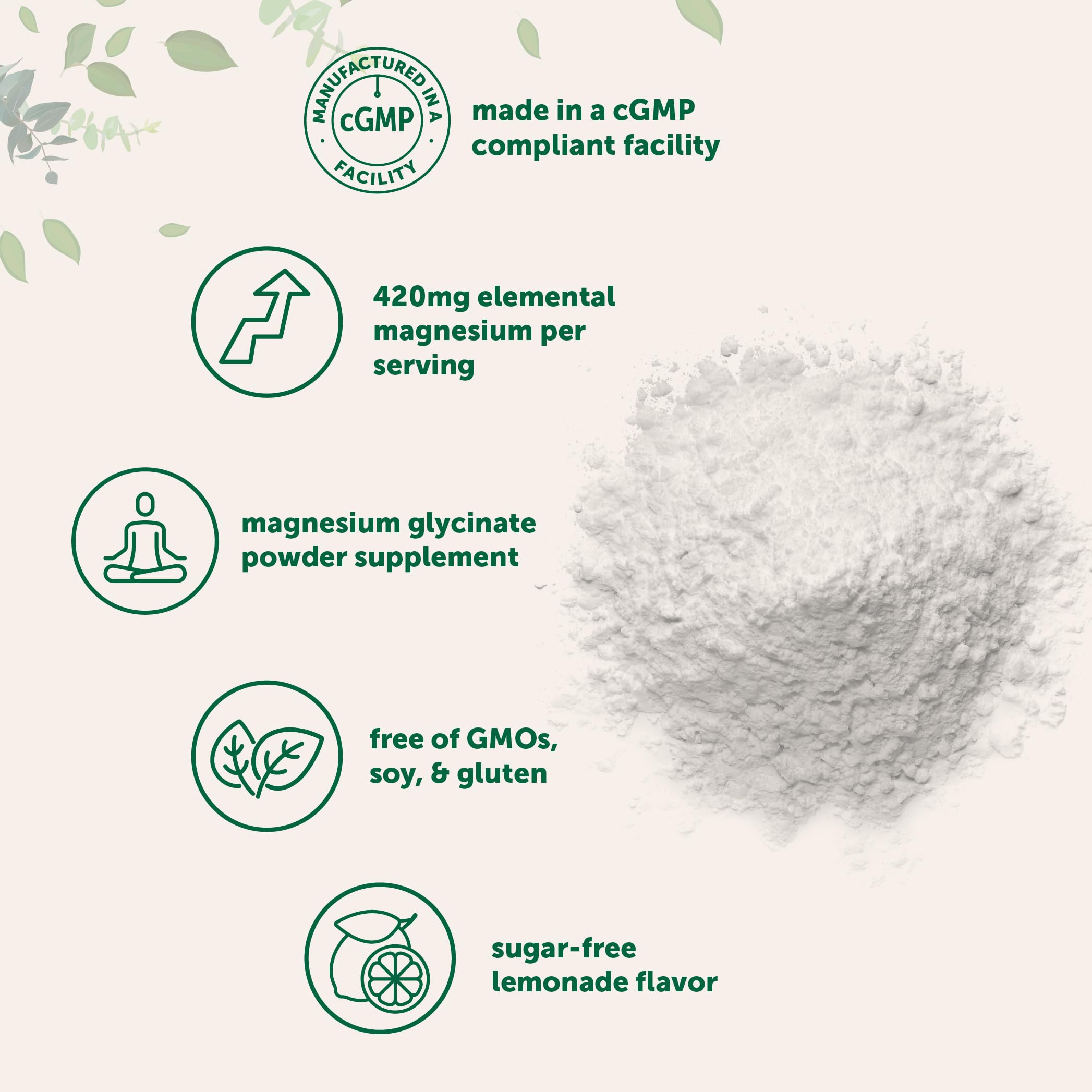 Magnesium Powder, 420mg Per Serving, 12oz (56 Servings) | Sugar Free Lemonade Flavor | Magnesium Glycinate Powder Supplement with Elemental Form | Chelated Minerals | Non-GMO, Vegan — Amazon image 3