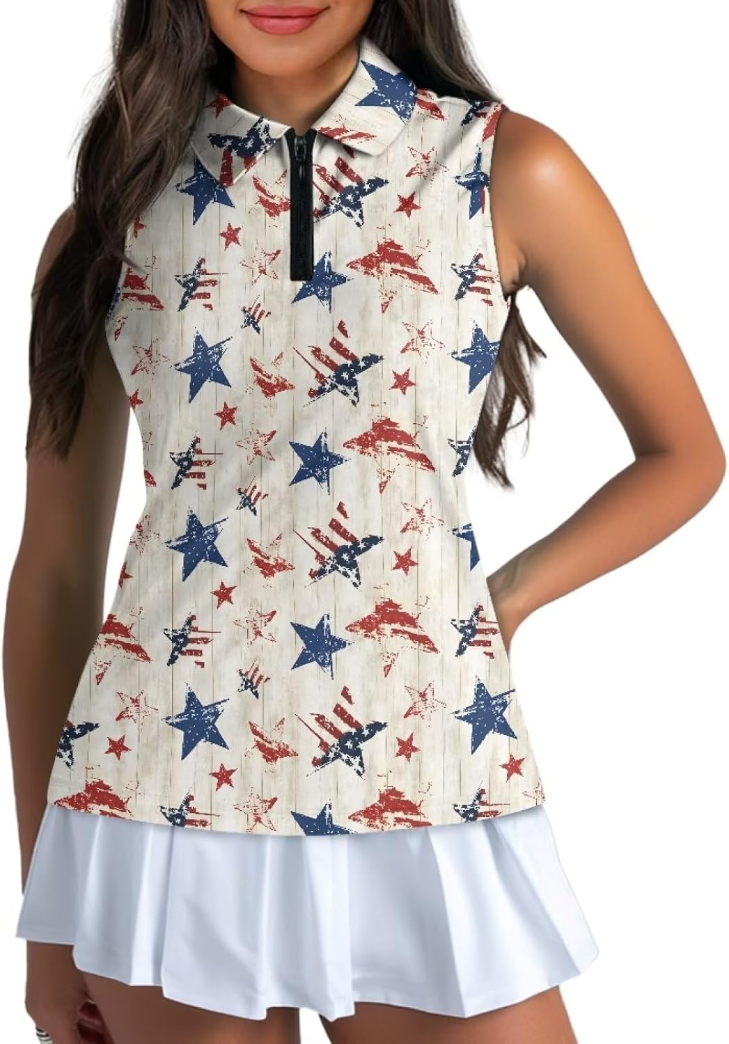 POLERO American Flag Golf Shirt Women 250th 4th of July Golf Tank Top Patriotic Tennis Shirt Collared Racerback