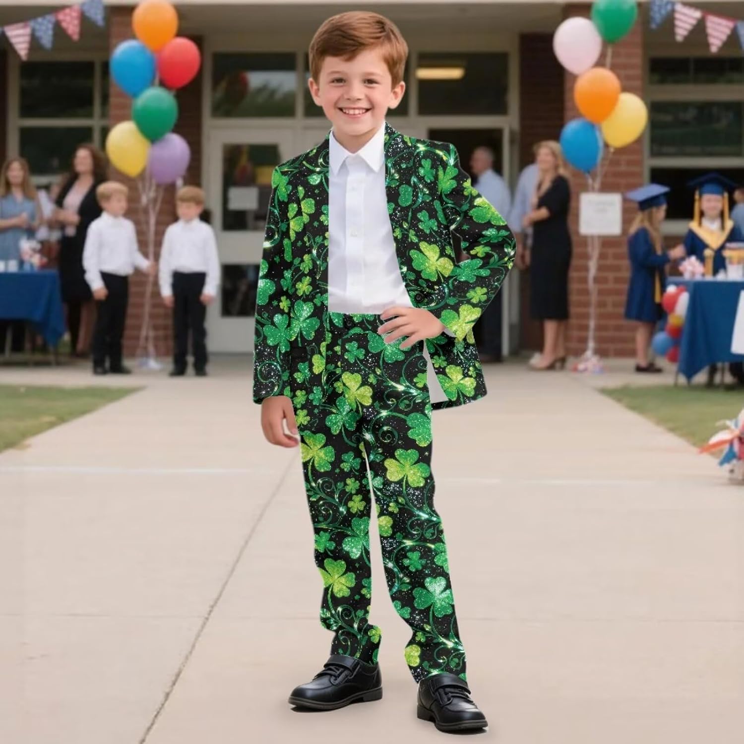 Boys Formal Slim Fit Suits, Cozy Blazer Pant Set Breathable Kids Tuxedo Suit Sets, Adjustable Waist Size 5-14 Years