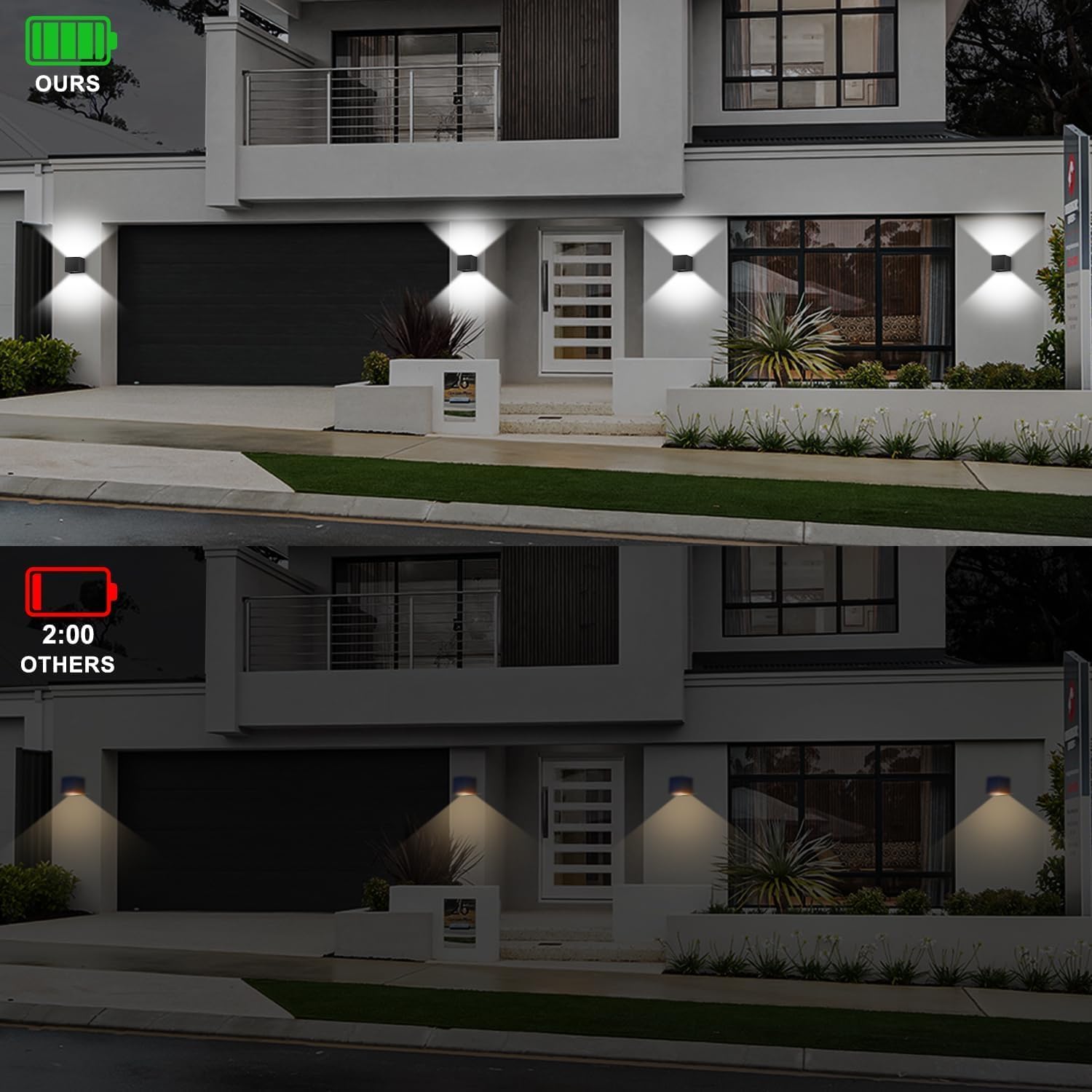 ledmo LED Wall Porch Light Up and Down Outdoor Modern Lights, 20W Adjustable Wall Sconce, IP65 Aluminum Black Square Wall Pack Lighting, 6500K Waterproof Exterior for Yard, House, Patio, Stair, 2 Pack