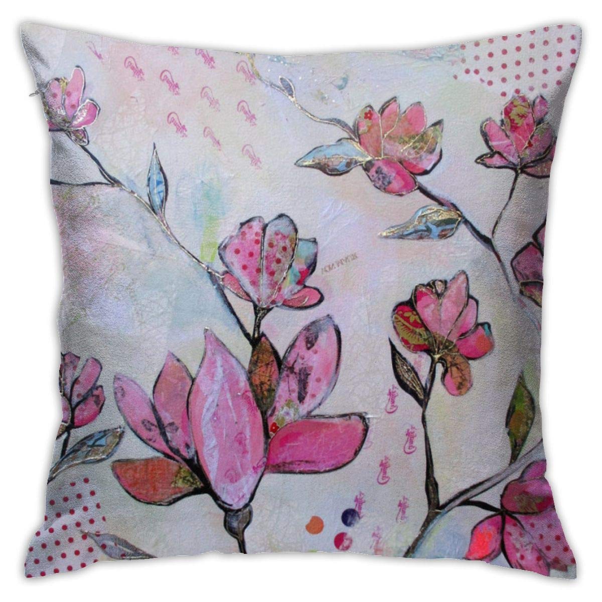 JIAO Spring Reverie Pink Throw Pillow Covers Modern Decorative Throw Pillow Case Pillow Covers Cushion Case for Room Bedroom Room Sofa Chair Car, 18 X 18 Inch