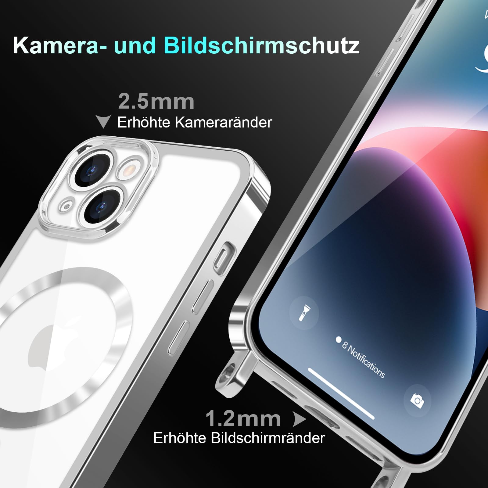 Coque IPhone 16 Avec Cordon Collier | 2 Verres Trempés Inclus | Protection Magnétique Transparente