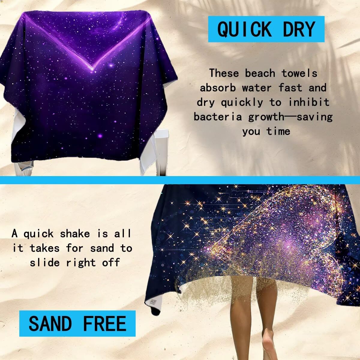 Strandtuch Mikrofaser Handtücher Groß 100x200cm 2er Set, Schnelltrocknend Saunahandtuch Fitness Handtuch Herz, Saugfähig Badetuch Sporthandtuch, Sandfrei Strandtuch XXL, Geschenke für Frauen -4198