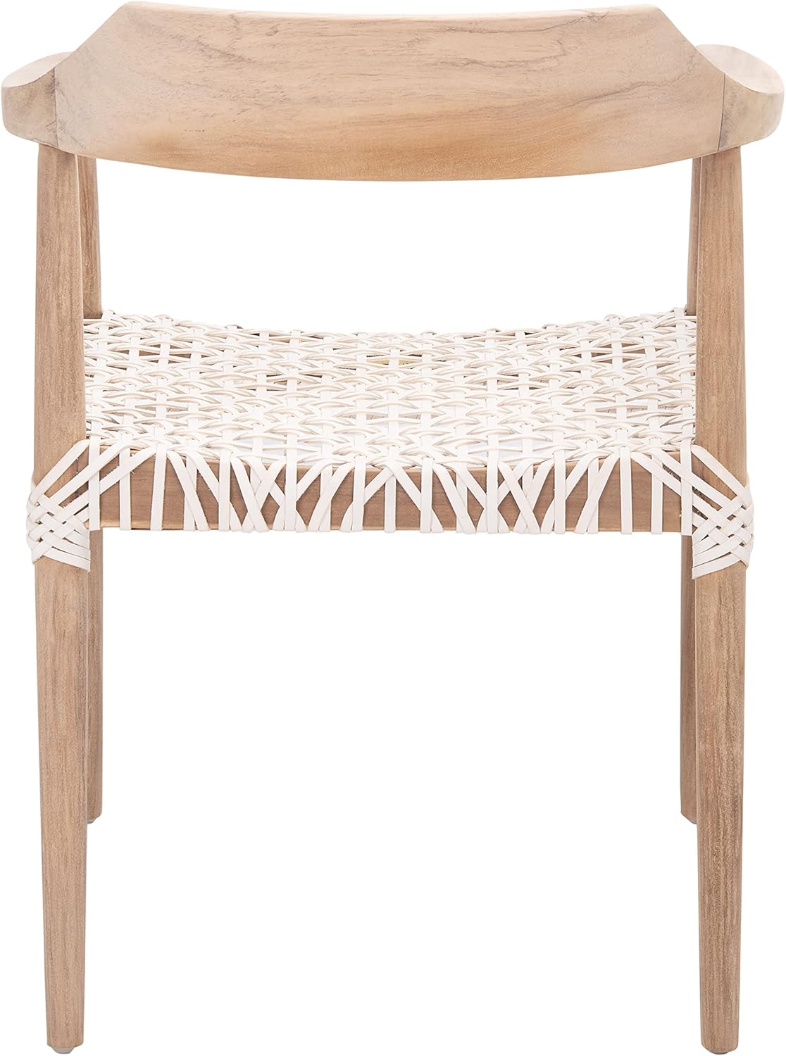 SAFAVIEH Home Collection Munro Natural Teak Wood/White Leather Woven Accent Chair (Fully Assembled)