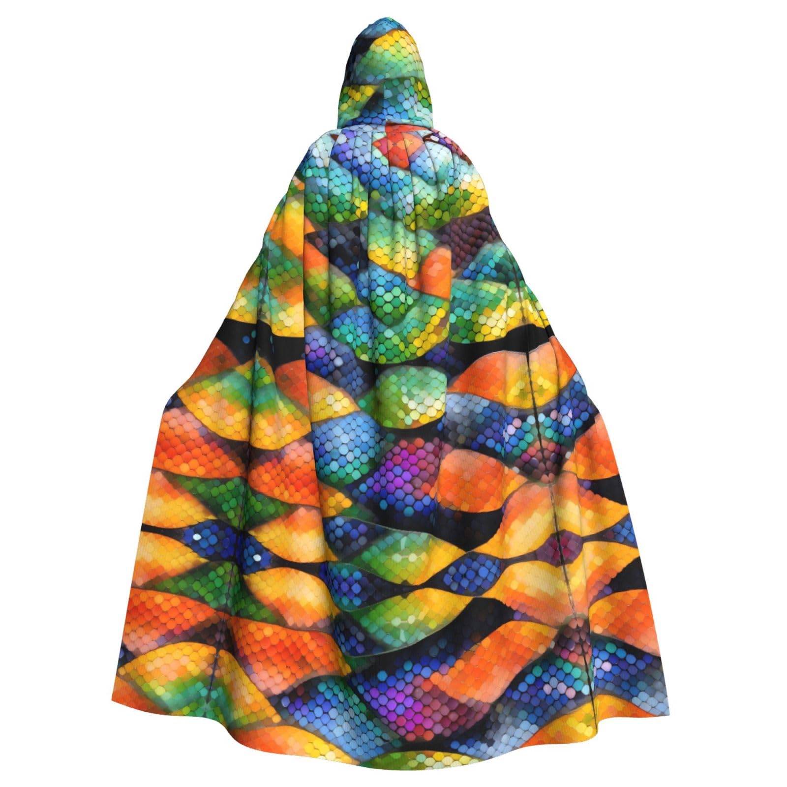 WZYWHJ Rainbow Fish Scale Picture aldult Cosplay Poncho Hooded Cloak for men and women Halloween Party
