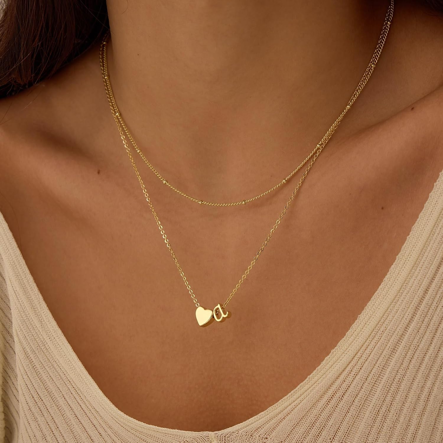 Gold Initial Necklace for Women, 14k Gold Plated Heart Initial Letter A-Z Pendant Necklace Dainty Layered Gold Choker Necklaces for Women Trendy Jewelry Birthday Gifts - Image 2