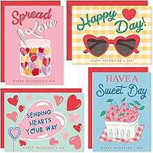 S&O Fun Happy Valentines Day Cards - Set of 24 Valentine Cards Boxed with Envelopes - Notes for Grandma, Kids, Friends & Family - Love Notes for Him & Her - Greetings with Assortment Box