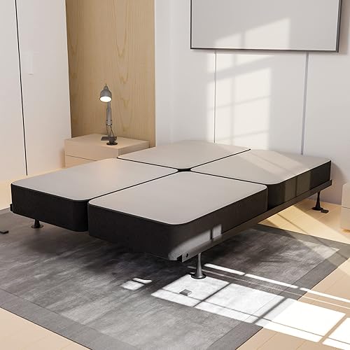 Miniatura 8 de Spring Solution Juego de colchónbase tradicional de madera dividida de 4 pulgadas para colchón marco de madera con diseño de paneles de tela