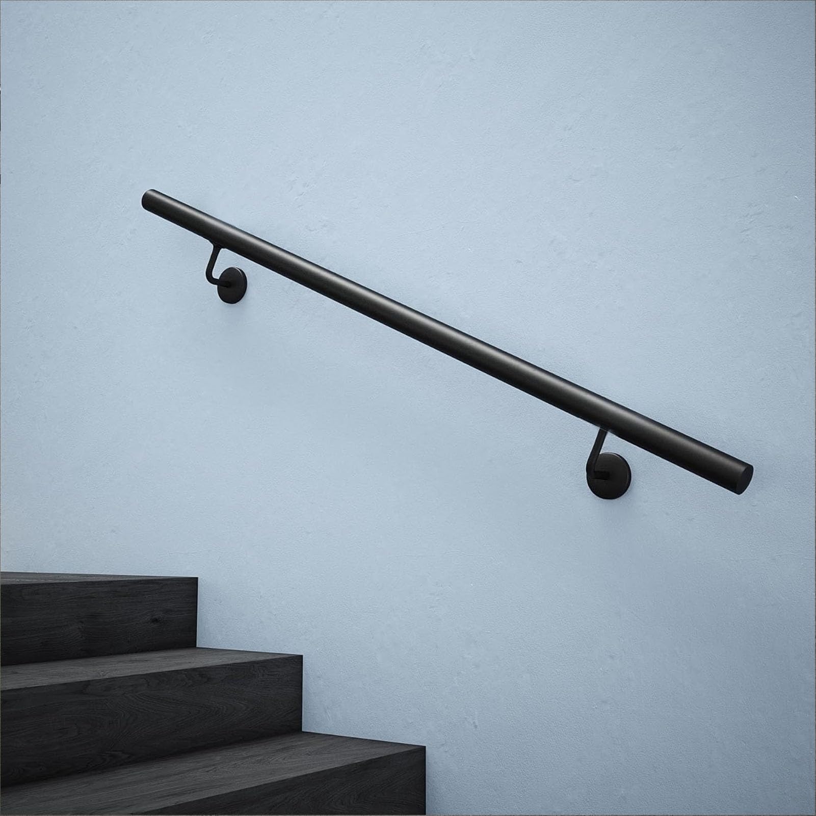 Rampe d'escalier extérieure et intérieure en métal noir pour couloir et salle de bain