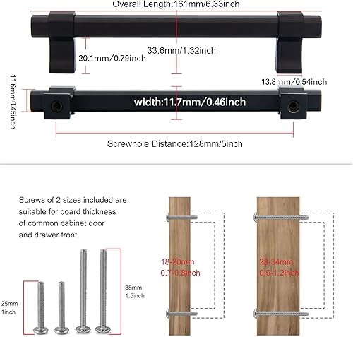 Miniatura 2 de TUNNY Paquete de 10 manijas octágonas clásicas de gabinete de 5 pulgadas5.039 in de distancia entre tornillos, manijas de hardware negro mate para