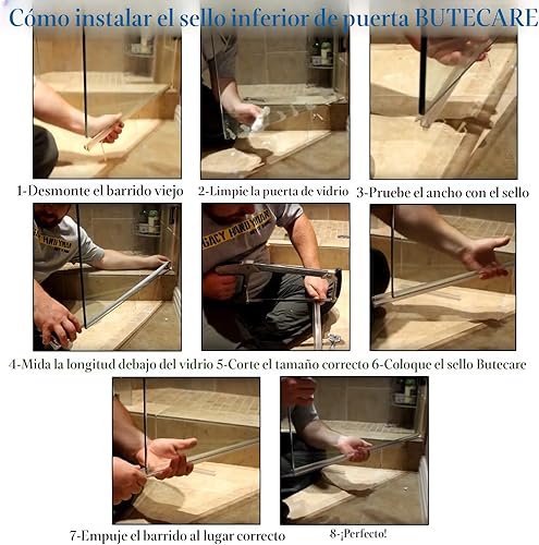 Miniatura 6 de Paquete de 2 Butecare Sellos Inferiores de Puerta de Ducha sin Marco para Puertas de Vidrio – Detiene las Fugas de Ducha y Crea una Barrera de Agua