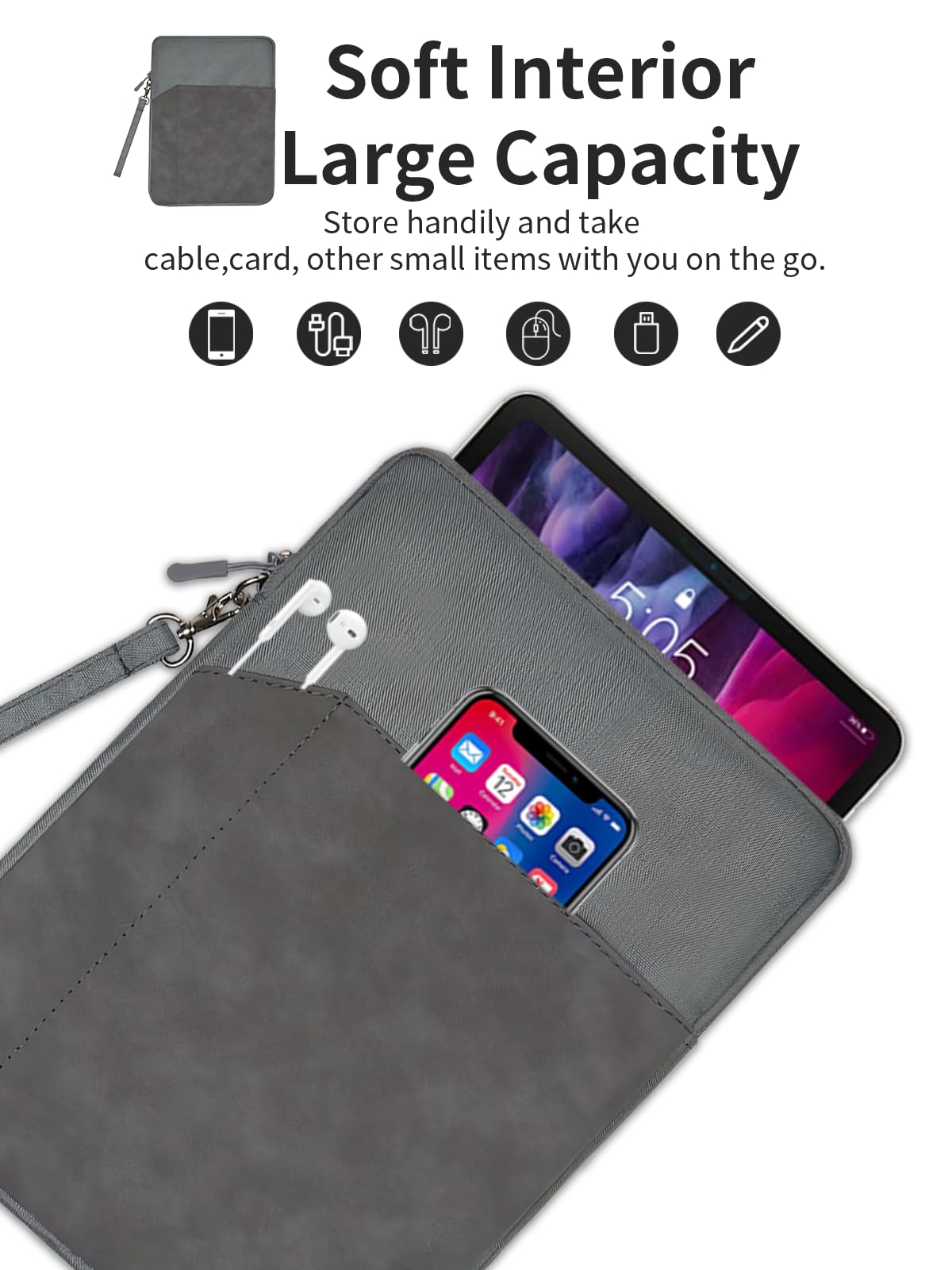 Custodia per tablet Remarkable Paper Pro Move (7,3 pollici), protezione completa, impermeabile, leggera e portatile, grigio scuro