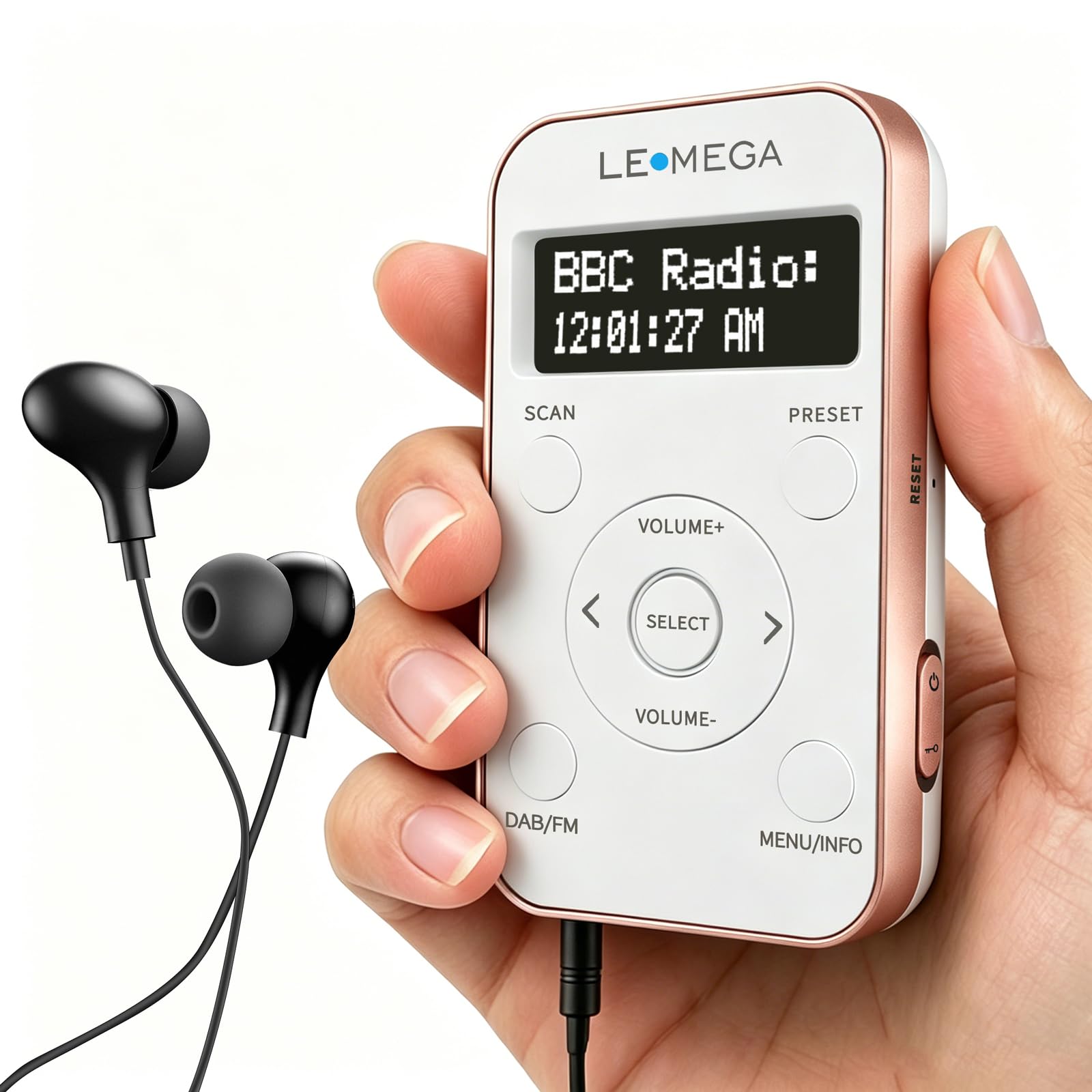 LEMEGA PR1L Radio DAB Tascabile,Radio FM,Radio DAB+ Portatile,Cuffie Incluse,Batteria Ricaricabile,40 Preselezioni, Radio DAB Sportiva con Interruttore Bloccabile.Nero/Argento(Champagne)