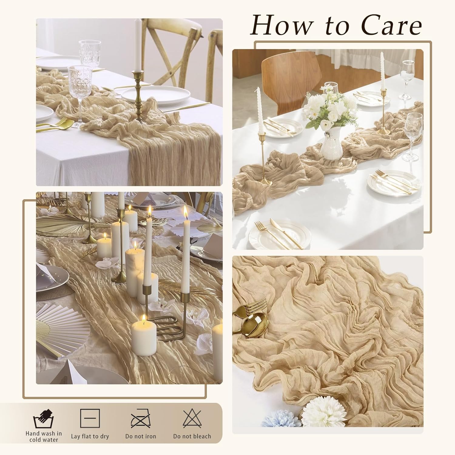 20 Pack Beige Cheesecloth Table Runner 17x108 Inch Semi Sheer Boho Rustic Gauze Cheese Cloth Table Runners for Wedding Party Birthday Baby Shower Home Décor