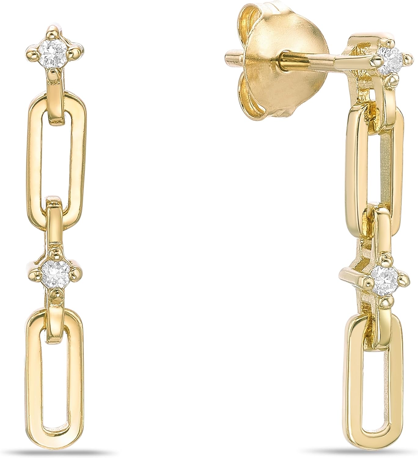 Lavari Jewelers 1/20 Carat Lab Grown Diamond Dangle Earrings for Women - 18k Yellow Gold Plated 925 Sterling Silver Chain Earrings for Her - Hypoallergenic Push Back Drops - Minimalist Modern Design - Image 5