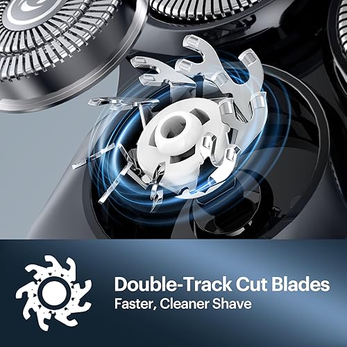 Miniatura 3 de Maquinilla de afeitar eléctrica impermeable para hombres, afeitadora giratoria inalámbrica de 3 cuchillas en húmedo y seco con cabezales flotantes,