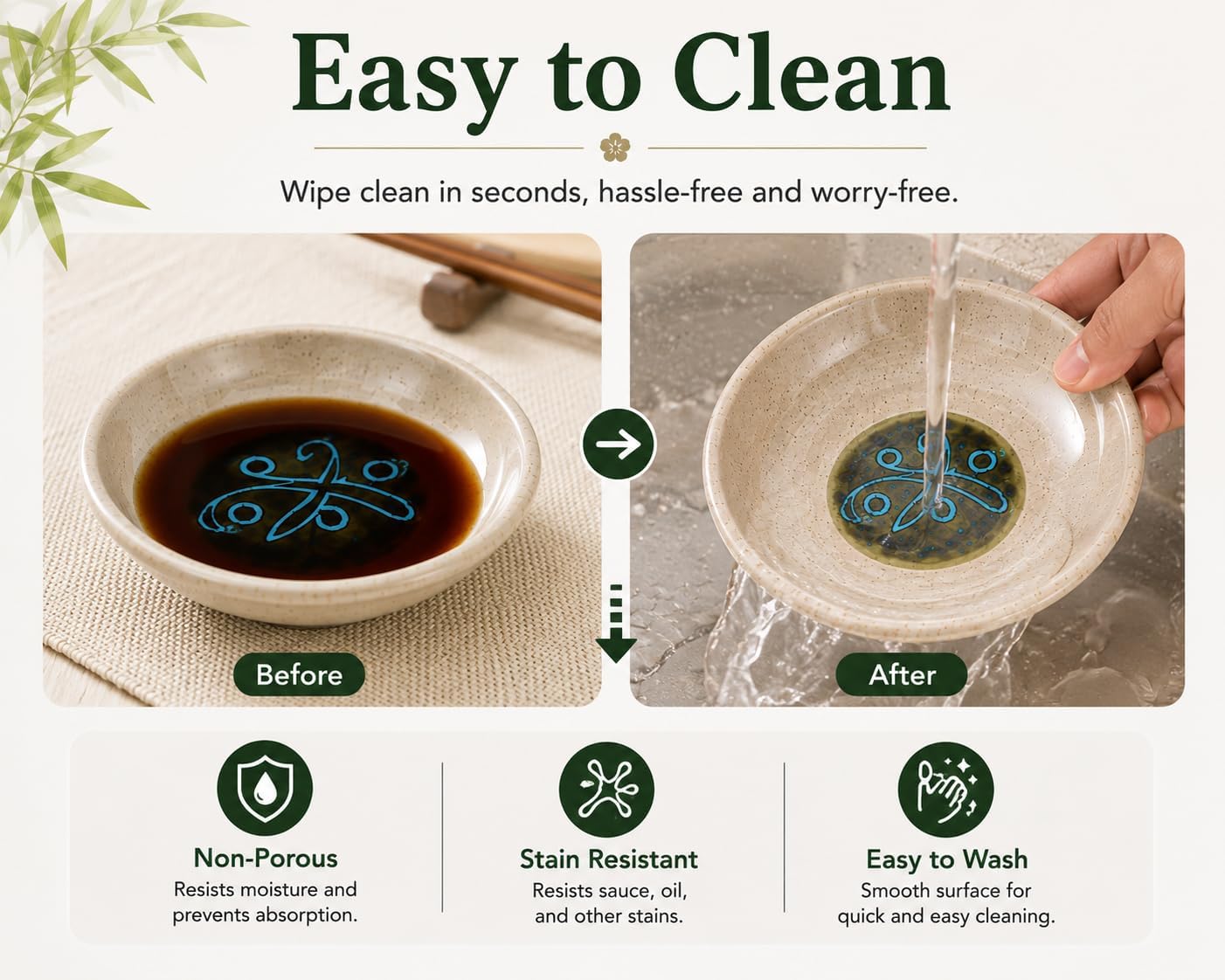JapanBargain, Set of 4 Melamine Soy Sauce Dishes – Dipping Bowls for Condiments & Sushi – Break-Resistant Saucers for Soy, Wasabi, Ginger, Vinegar, Oil – Speckled Rustic Japanese-Style Motif
