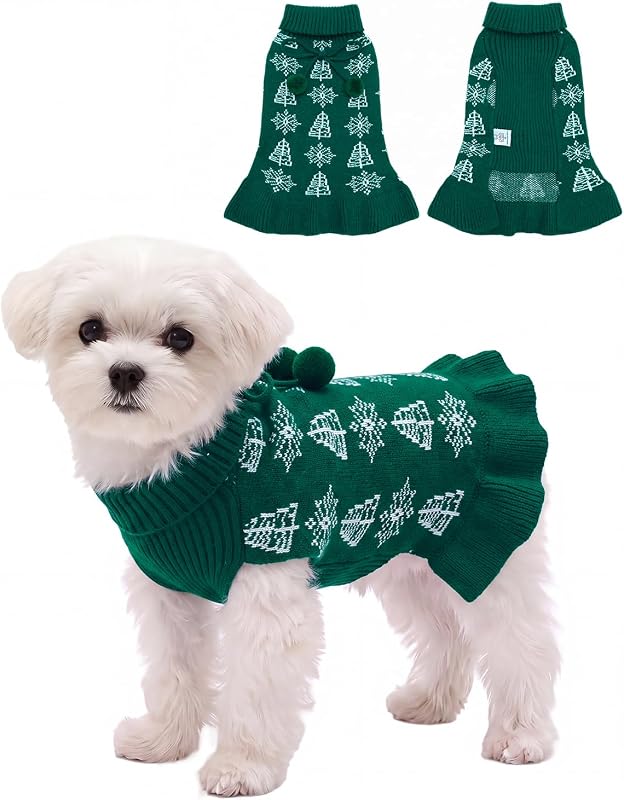 Suéter Vestido de Natal para Cães Médios com Barra de Babados CuteBone DS48XL