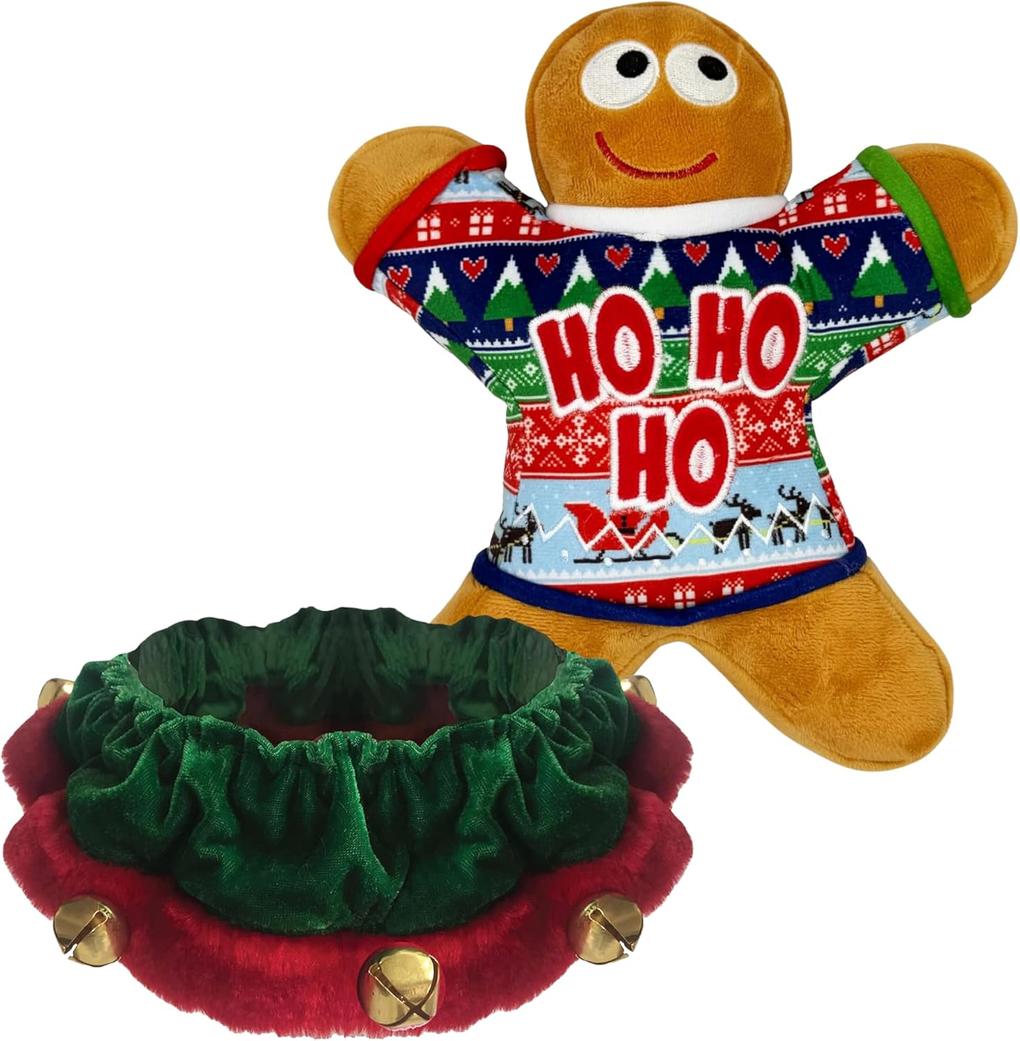 Huxley & Kent Christmas Holiday Ruff & Dog Toy Bundle | Large Elf Ruff and Large Ugly Sweater G-Man Plush Dog Toy | Large Plush Dog Toy and Large Stretchable Neckwear for Dogs