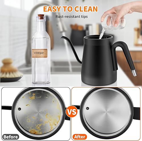 Miniatura 8 de Hervidor eléctrico de cuello de cisne, control de temperatura de ± 1 ℉ con un solo clic y 197 ℉ para café y té, caldera de agua caliente,