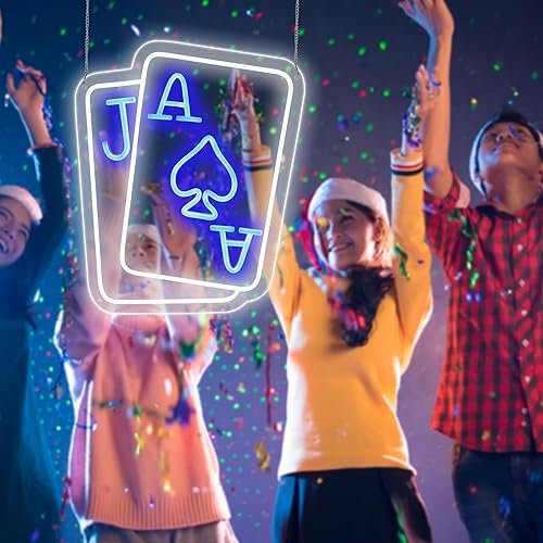 Miniatura 6 de Cartel de neón de Playing Cards, alimentado por USB, 15.74 x 11.81 pulgadas, luces LED de neón acrílicas regulables, decoración de pared para