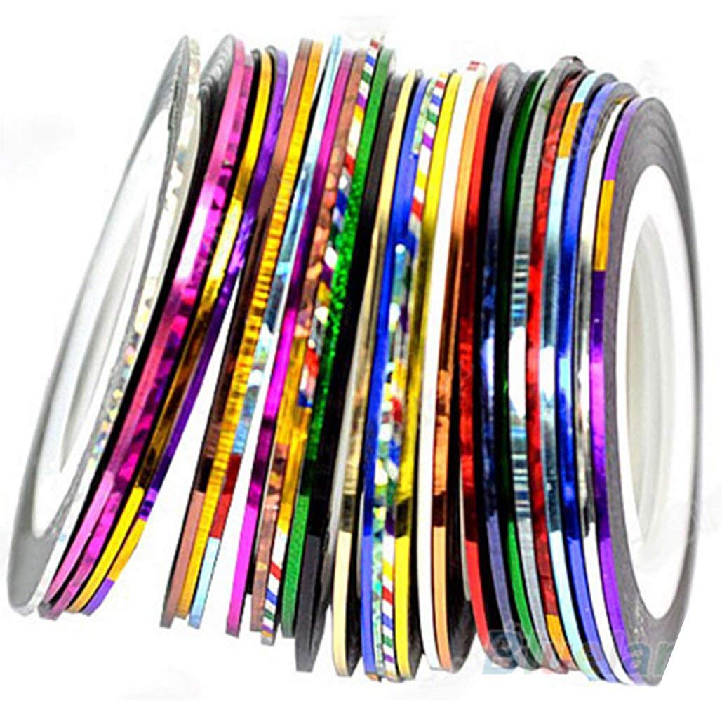 Générique 10 Couleurs Mixtes Nail Art Narrow Line Striping Tape Sticker DIY Nail Tip Décorations Adhésif Nail Striping Autocollants Durable et Utile