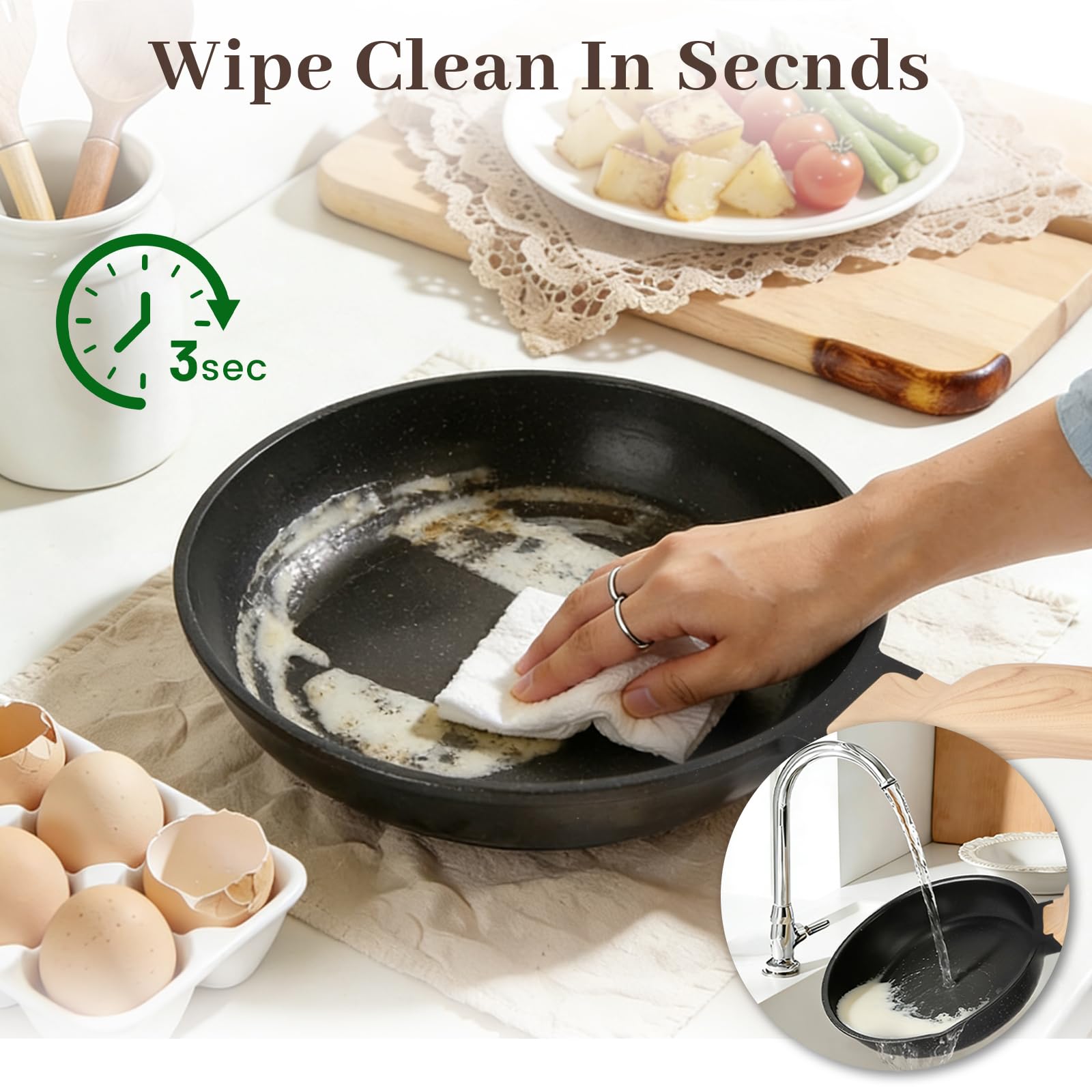 Juego De Ollas Y Sartenes Antiadherente – Juego 21 Piezas Para Inducción Con Ollas, Olla Para Sopa, Protectores, Tapas Y Mangos, Apto Para Lavavajillas, Apto Para Horno, Sin PFOA, Negro