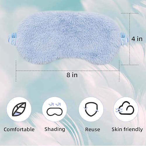 Miniatura 6 de 6 máscaras de felpa suaves y esponjosas para dormir, con la venda de los ojos, cómoda parte trasera de satén, nueva cubierta de piel sintética para