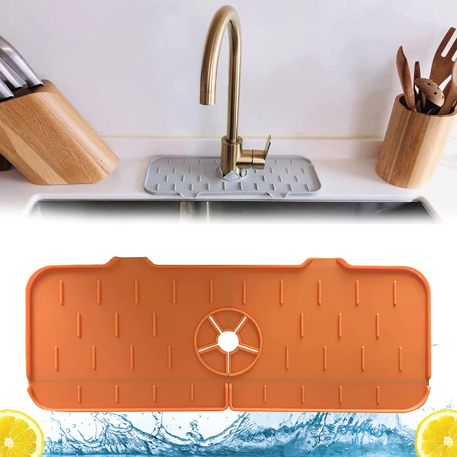 Silicone Faucet Handle Drip Catcher Tray,Faucet Absorbent Mat,Sink Draining Pad Behind Faucet