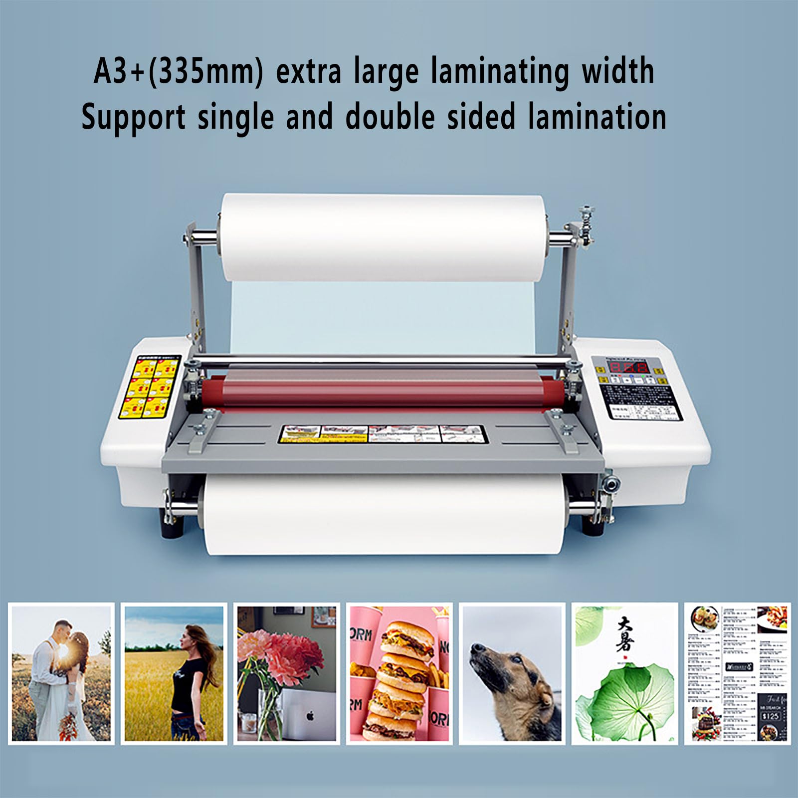 Laminatrice A3,plastificatrice a Caldo/Freddo con 4rulli Gomma Spessi, Laminazione su Un Solo/Due Lati E velocità Regolabile 0,3~3M/min,60S Completamento Rapido, Liscia Senza Pieghe, per Foto