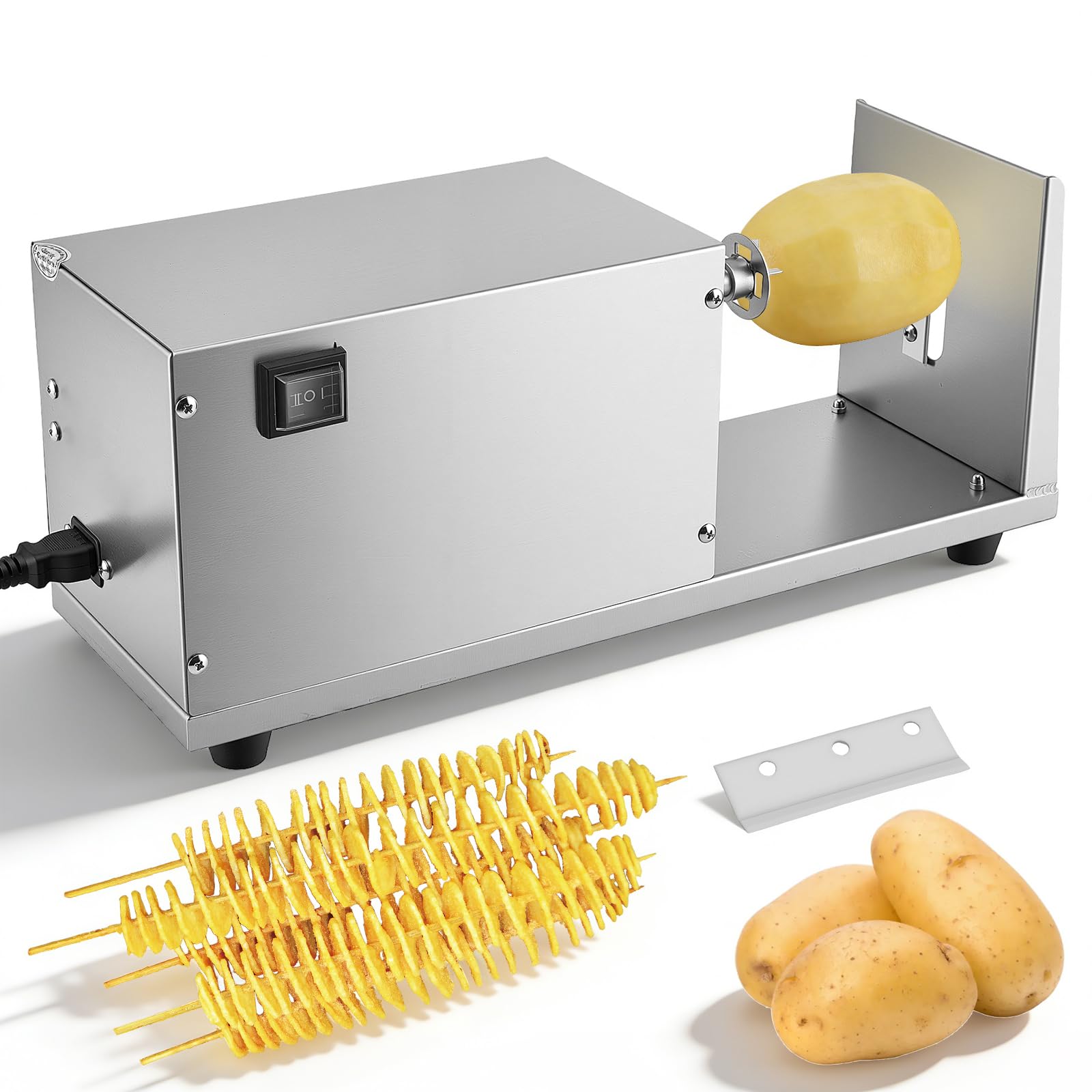 Taglierina Spirale Elettrica, 50W 220V Taglierina Spirale Acciaio Inox Tagliapatate Elettrico Tornado Patate Automatica Frutta Patate Cetrioli Carote Affettapatate Funzioni Avanti/Indietro e Arresto