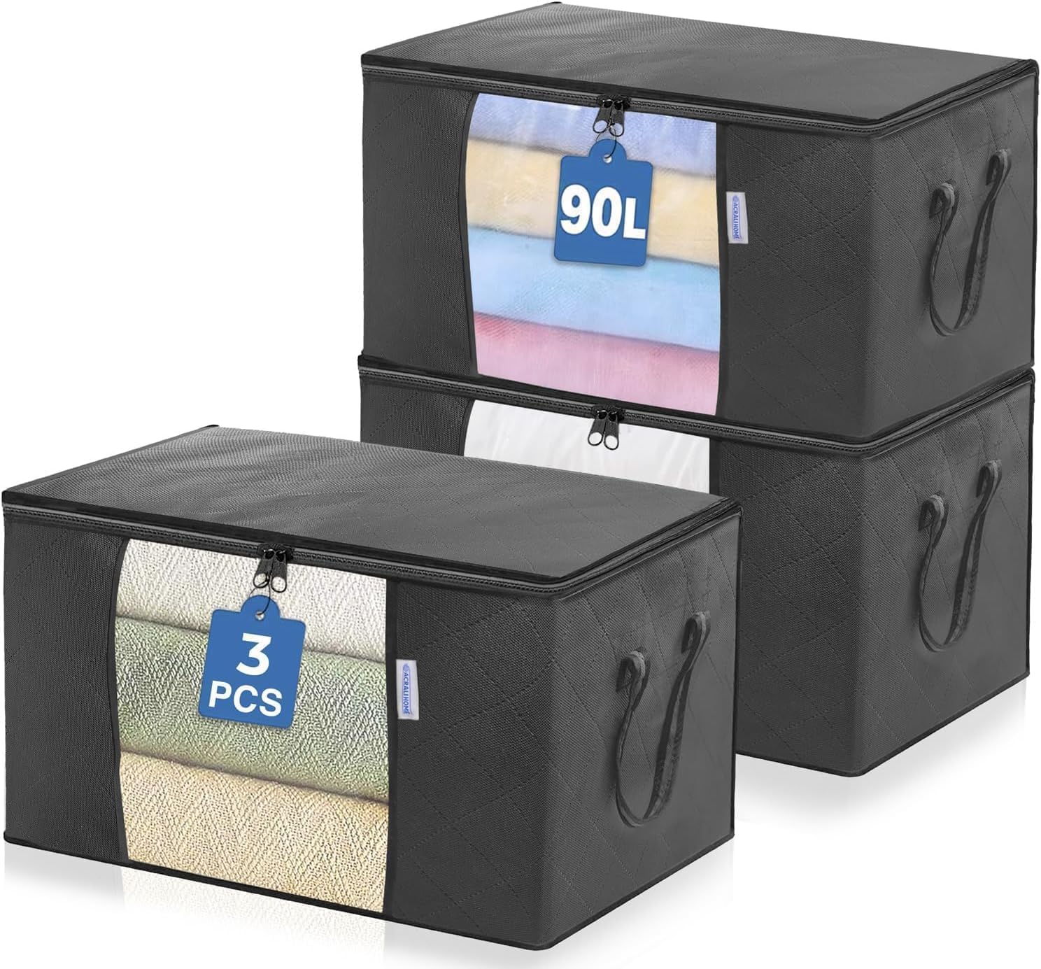 3-Pack Large Clothes Storage Bags - Foldable, Durable Space Savers with See-Through Window & Carry Handles - Multi-Use Organizer Solutions