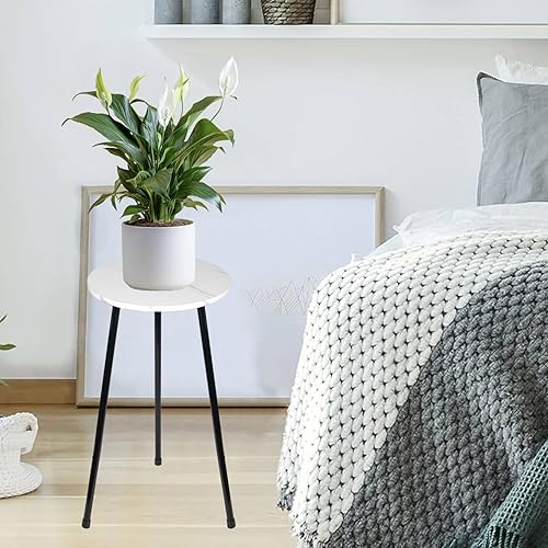 Miniatura 6 de ARTORA Soporte para plantas de interior, taburete de madera de mediados de siglo, esquina blanca ajustable, textura de mármol arena, mesa auxiliar