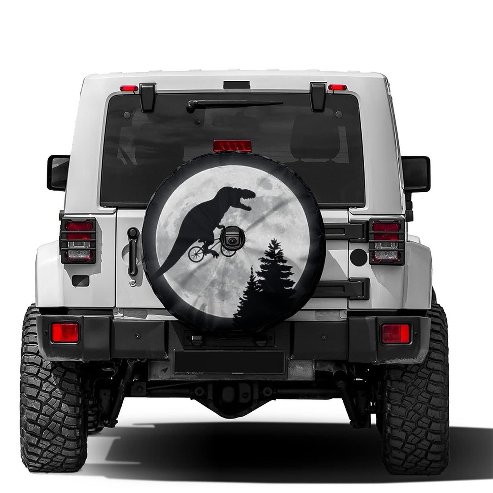 Delerain Spare Tire Cover with Backup Camera Hole Dinosaur with Bicycles Wheel Covers Sun Protection Waterproof for Jeep Truck RV Trailer SUV and Many Vehicle (14 Inch for Diameter 23"-27")