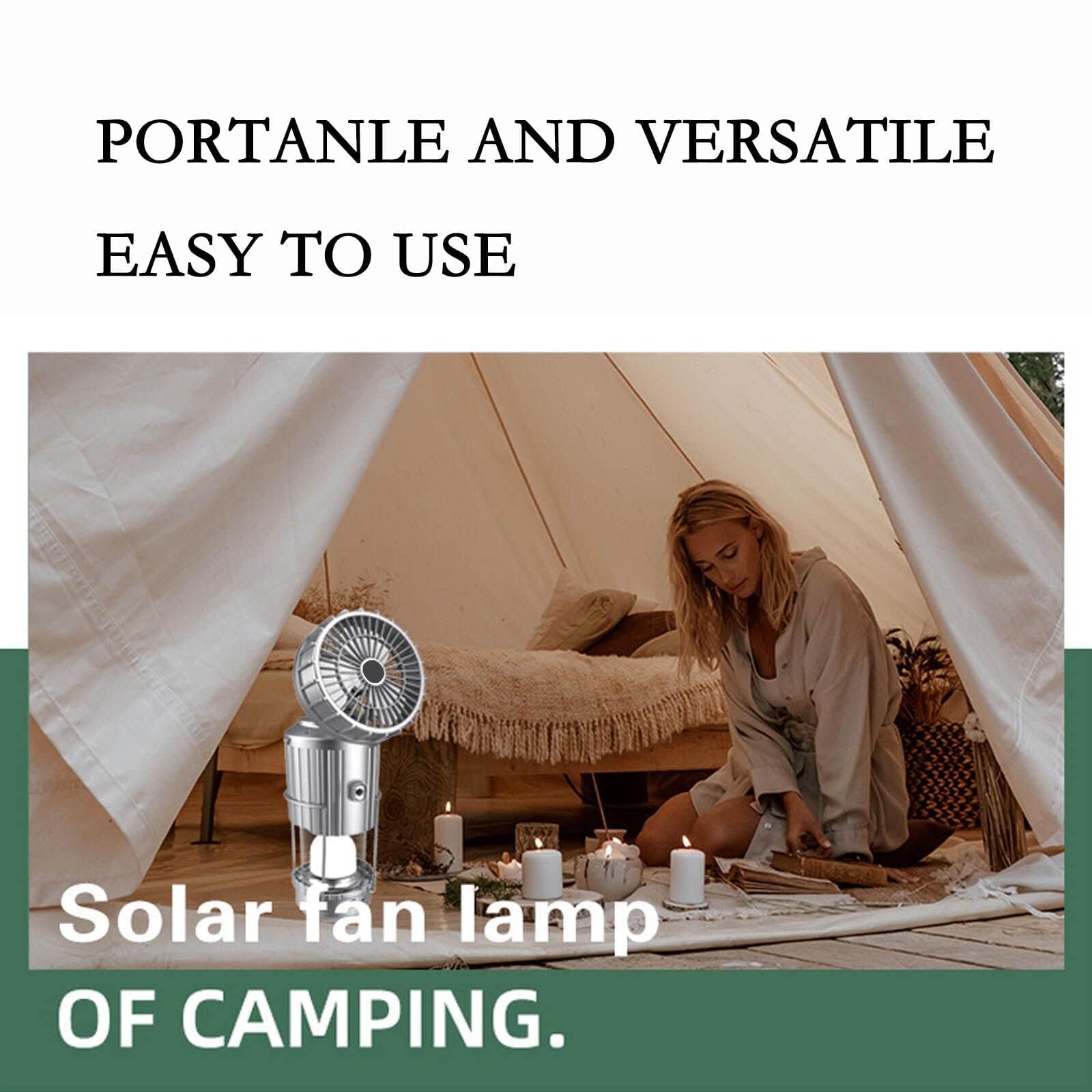 Lanterna da campeggio con ventilatore, torcia pieghevole, ricaricabile tramite USB, lampada da campeggio solare e a batteria, per picnic, barbecue, pesca, viaggi, luce di emergenza ricaricabile