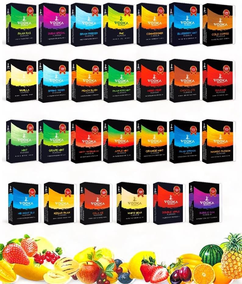 Vooka Hookah Flavors Nicotine Free Shisha Flavors - Tobacco Free Shisha Hookah Flavors - Pack of 27 Flavors 50G Each Super Saver Combo - Exotic Blend Herbal Shisha