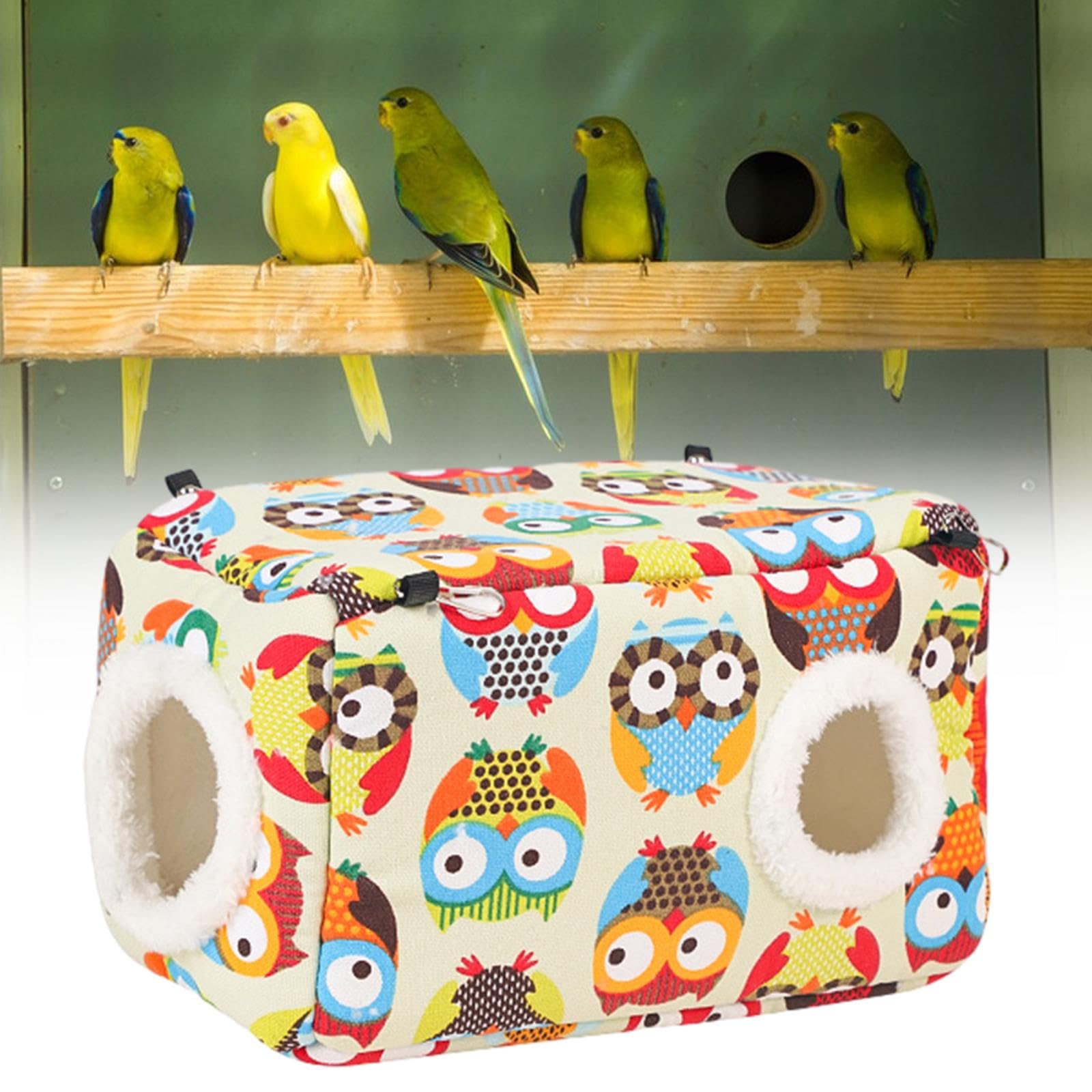 Nido para Pájaros Cama Colgante Juguete Refugio Cálido con Doble Apertura Material de Lona Relleno de Algodón Apto para Loros Hámster Cobaya Chinchill