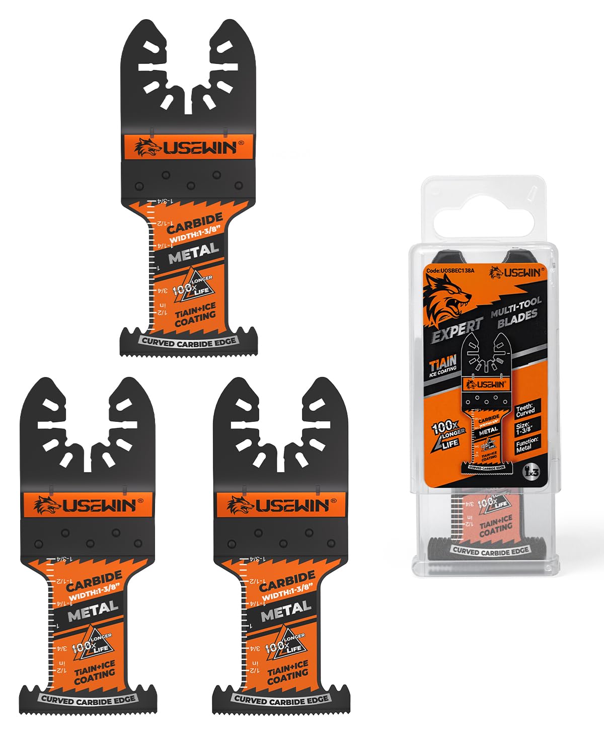 Expert Carbide Oscillating Saw Blades, Curved Edge Multitool Blades, Oscillating Tool Blades for Heavy-Duty Metal, Wood, Rebar and Copper, 3-Pack