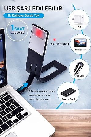 Neo Vista Şarjlı Kitap Okuma Lambası, LED Masa Lambası, 3 Renkli Kademeli Dimmer, Mandallı Kitap Işığı [Enerji Sınıfı A]
