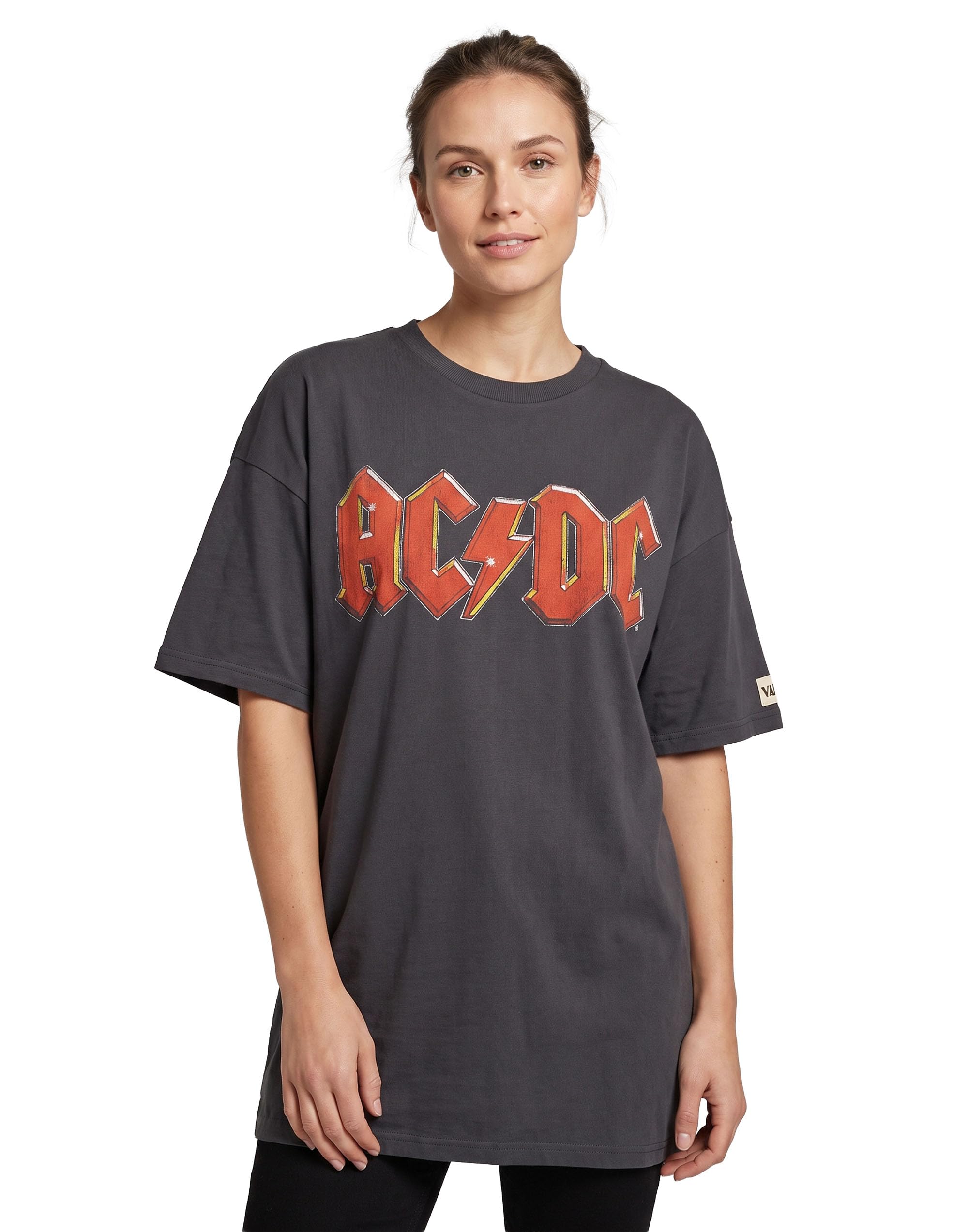 Ac/Dc Women's Grey Oversized Short Sleeved T-Shirt | | Official Merch | Size: Medium