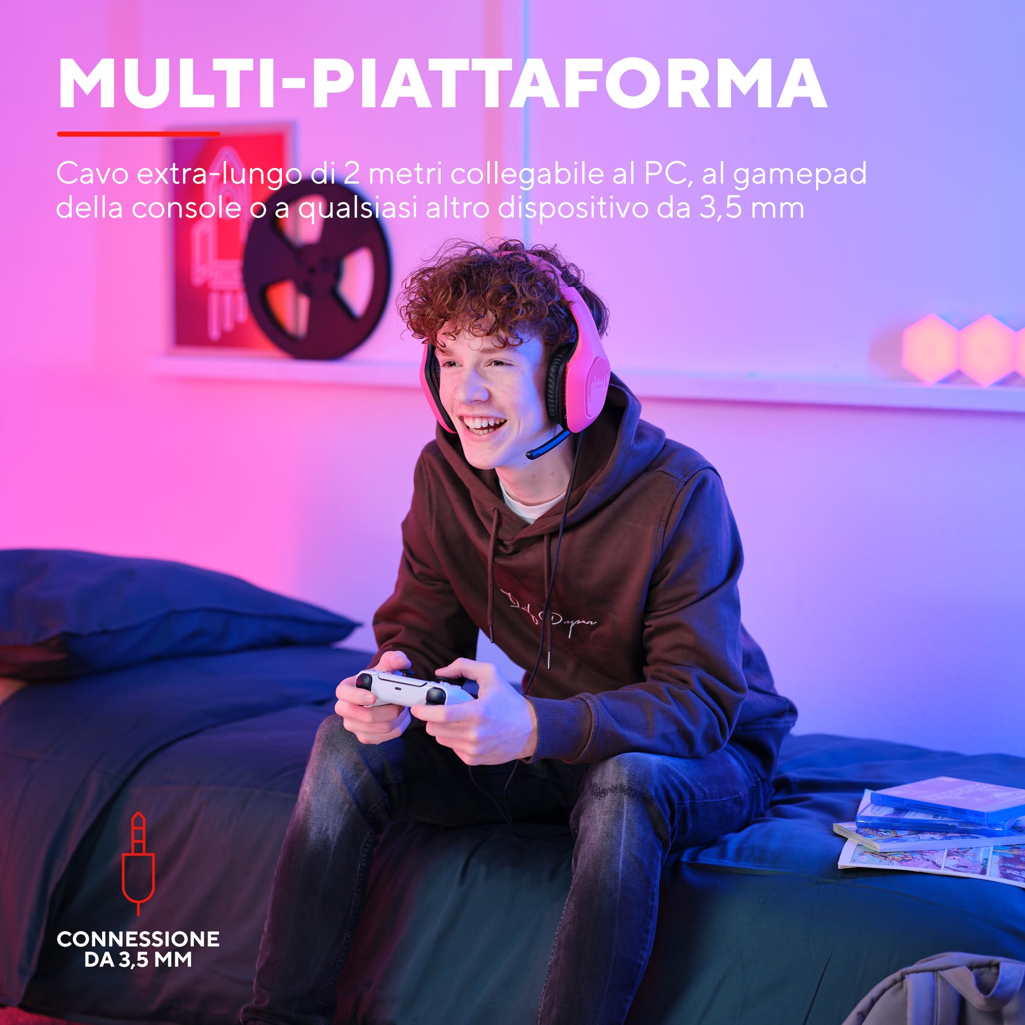 Trust Gaming GXT 415P Zirox Cuffie Gaming Leggere con Driver da 50 mm per PC, Xbox, PS4, PS5, Switch, Mobile, Jack Audio 3.5 mm, Cavo 2m, Cuffie con Microfono Over-Ear - Rosa