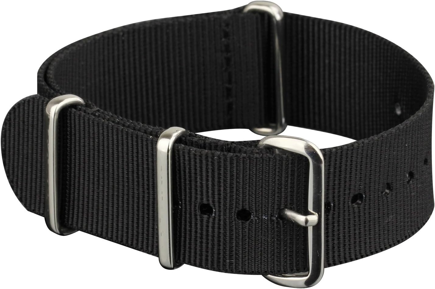 20mm 22mm Slip-thru Watch Strap, Nylon Watch Bands, Replacement Military Watchbands with 4 Rings Stainless Steel Heavy Buckle
