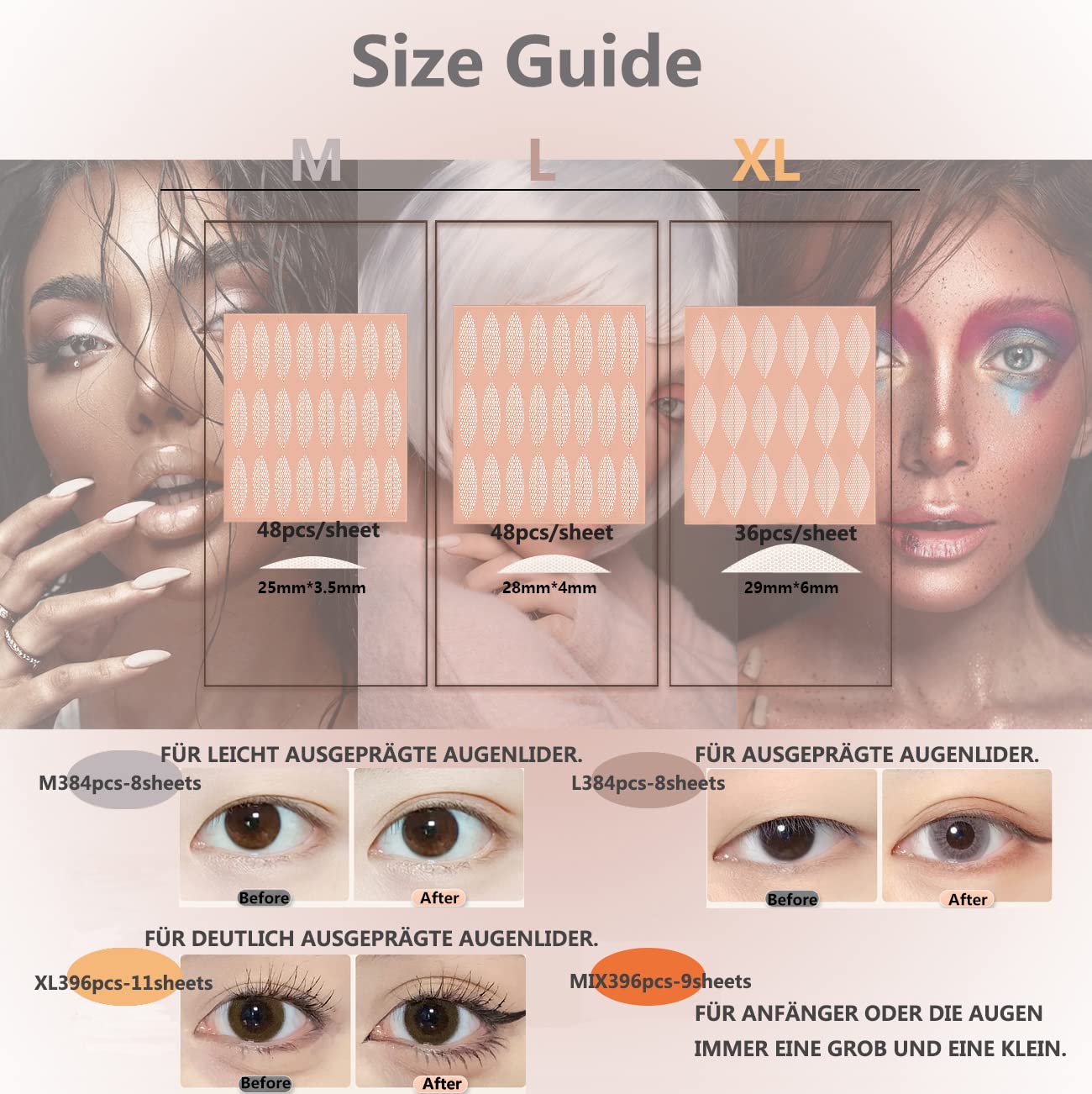 Schlupflider Stripes 384pcs cintas para párpados caídos eyelid strips invisible doble parpado caido stickers EU104(XL-396)